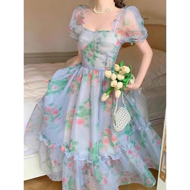 Vestido De Flores Fragmentada De Encaje De Diseño De Estilo Francés Fiesta De Verano Sin Hombros Suave Vintage Largo Para Mujeres
