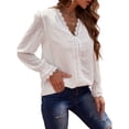 thumbnail image 2 of Sonducket Camiseta de mujer Blusa casual de manga larga con cuello en V de encaje de color sólido Prendas para la parte del cuerpo Blanco XXL Sonducket AP003435-05, 2 of 6