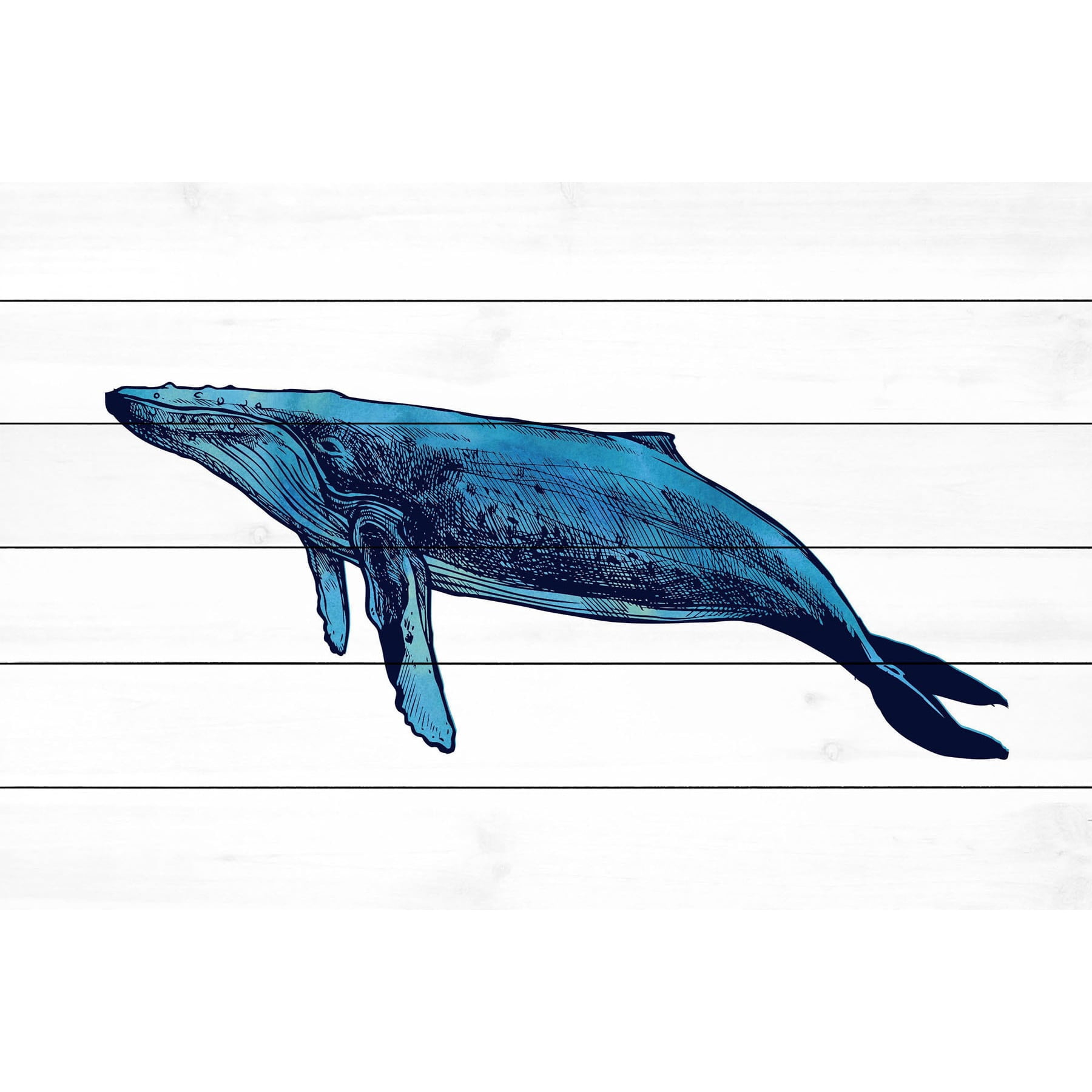 "Whale Humpback" Painting Print on White Wood