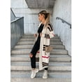 thumbnail image 6 of Autumn Winter Women Stripe Sweater Cardigan Solid Color Long Sleeve Casual 2022 Streetwear Sexy Knitting Open Long Sweater Tops, 6 of 6