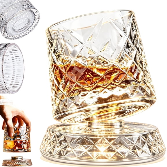 Whiskey Glasses Rotatable Crystal Glass Cups, 360° Rotating Whiskey Glass Set, for Wine, Rum & Cocktail