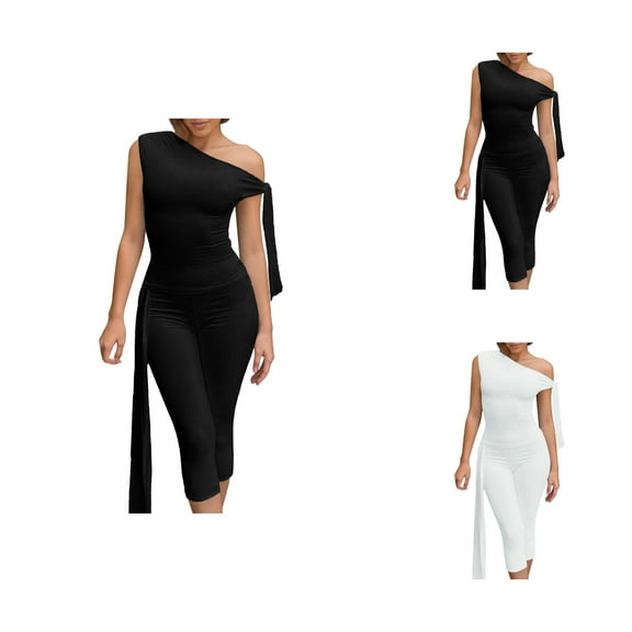 Women's 2 Piece Shorts Sets Outfits Casual Summer 2025 Soft Off The Shoulder Bodycon Matching Pants Sets Womens Linen Capris