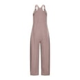 thumbnail image 6 of BLTIBY 2025 Womens Jumpsuits Summer Wide Leg Bib Button Overalls Casual Sleeveless Rompers Fashion Pants with Pockets Khaki L, 6 of 7