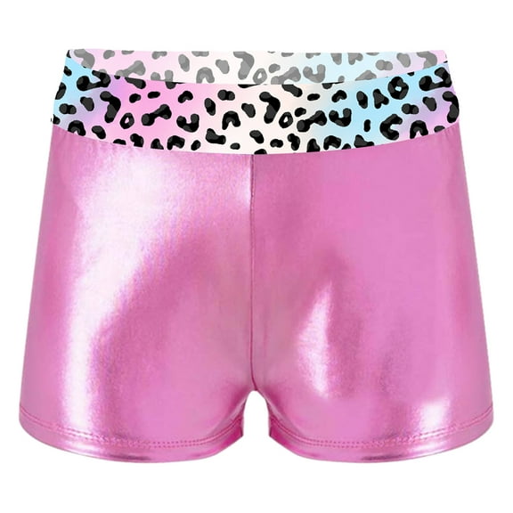 CHICTRY Shiny Dance Shorts for Girls Metallic High Waisted Booty Shorts Gymnastics Underpants Hot Bottoms Pink Leopard 6