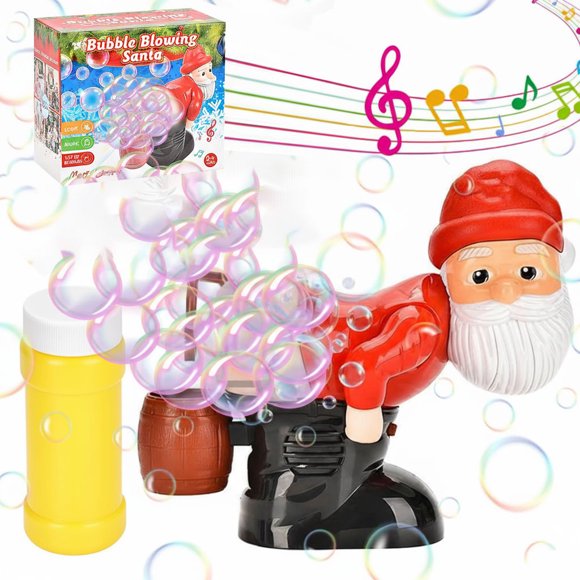 Automatic Christmas Santa Claus Bubble Blower Machine with Music & LED Lights, Fun Holiday Toy for Kids & Family Parties, 60ml Solution Included