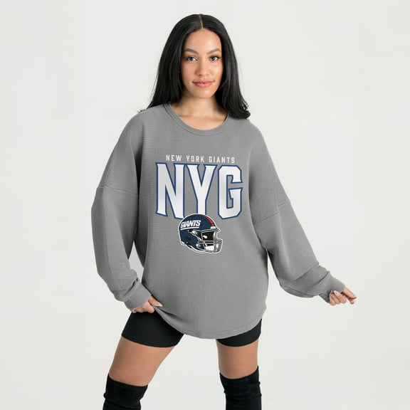 Women's Gameday Couture Gray New York Giants Oversized Pure Motion Corded Sweatshirt