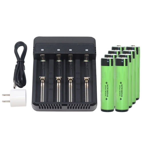 4-Slot Li-ion Battery Charger + 8-Pack 3.7 Volt Panasonic 18650 Lithium Ion Batteries (3400 mAh)