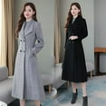 thumbnail image 2 of Skymirror Lapel Long Sleeves Pockets Waist Tight Loose Hem Woolen Coat Women Autumn Winter Buttons Placket Solid Mid-Calf Length Cardigan Coat, 2 of 8