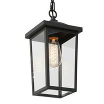 LNC 6.5-in Black Outdoor Hanging Lantern Pendant with Clear Glass, Adjustable Chain