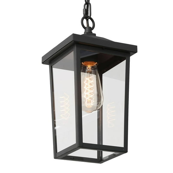 LNC 6.5-in Black Outdoor Hanging Lantern Pendant with Clear Glass, Adjustable Chain