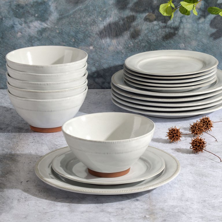 12-Piece Terranea Terracotta Dinnerware Set, Reactive Grey