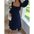 thumbnail image 6 of Women'S Bohemian Style Casual Resort Dress U-Neck Long Puff Sleeve A-Line Maxi Dress Navy Blue S, 6 of 9