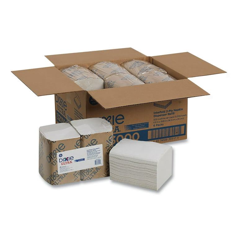 Interfold Napkin Refills, 2 Ply, 6 1/2x9 7/8, White, 500/Pk, 6 Pack/Ctn Interfold Napkin Refills, 2 Ply, 6 1/2x9 7/8, White, 500/Pk, 6 Pack/Ctn