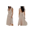 thumbnail image 3 of Women Casual Summer Smocked V Neck Beach Striped Sleeveless Sundress Flowy Long Dress with Pockets Light Gray S, 3 of 8