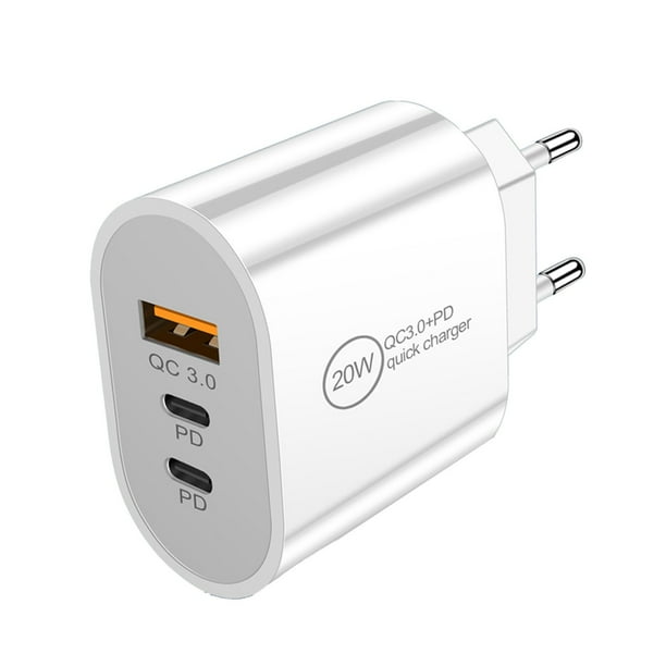 Cargador rápido USB-C de 20 W: doble puerto PD, compacto/listo para viajar, para uso en todo el mundo/3 dispositivos