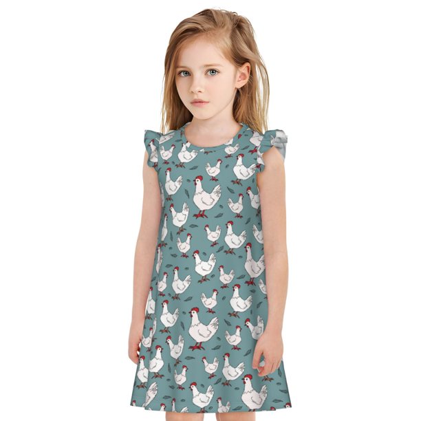 Balery Funny Chicken Camisón de princesa para niñas, pijama de algodón con mangas abullonadas, suave y bonito.-Medium