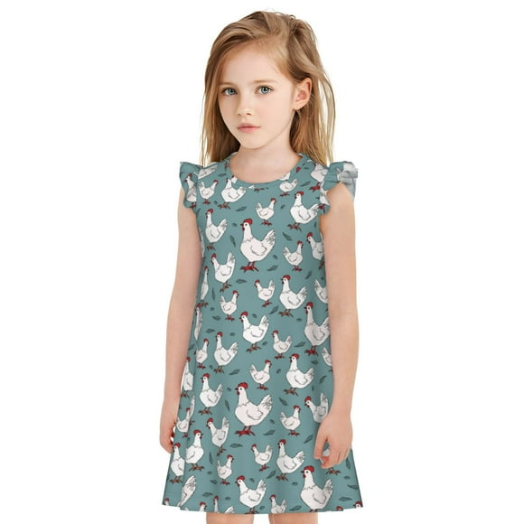 Kdxio Funny Chicken Print Little Girls Princess Nightgrown Toddler Summer Sleepwear Kids Short Sleeve Pajama Dresses-Small