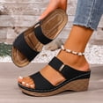 thumbnail image 6 of Black Ladies Peep Toe Slides With A Stable Wedge Heel And Cushioned Footbed For Wear, 6 of 9