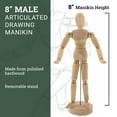thumbnail image 2 of US Art Supply Wood 8" Artist Drawing Manikin Articulated Mannequin with Base and Flexible Body - Perfect For Drawing, 2 of 6