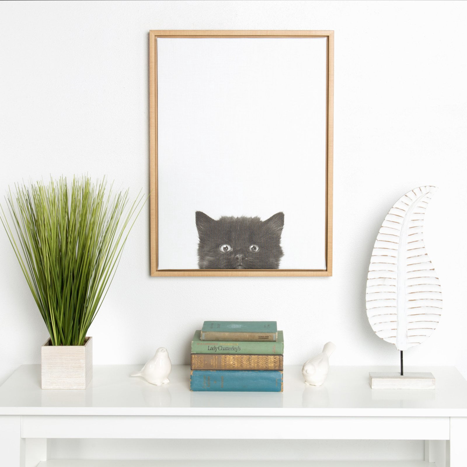 Kate and Laurel Sylvie Black Kitten Portrait Framed Canvas Wall Art by Simon Te Tai, 18x24 Natural