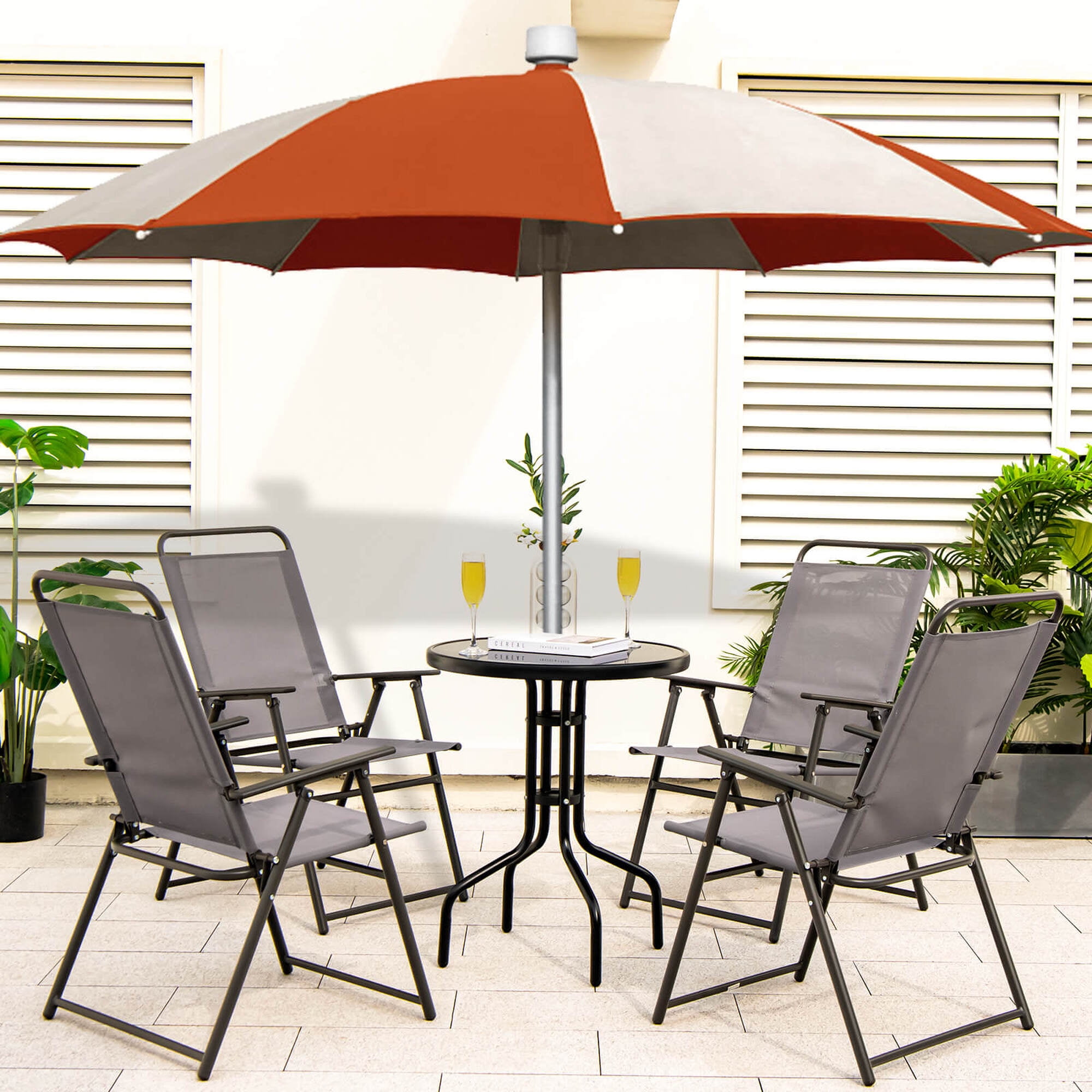 Costway 2pcs Patio Folding  Chairs Dining Armrest Backrest Outdoor Portable Gray