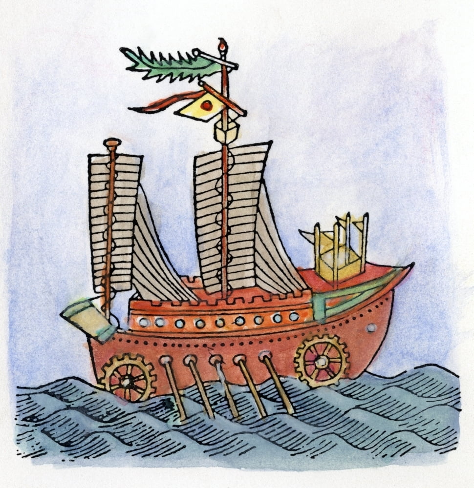 Chinese Ship, 12Th Century./Na Ship Outfitted With Sails, Oars, And Wheels  For Passage On Land. Chinese Woodcut, 12Th Century. Poster Print -  Walmart.com