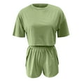 thumbnail image 4 of Scyoekwg Two Piece Outfits for Women Summer Solid Color Trendy Short Sleeve Round Neck Tops Shorts Tracksuit Casual Sweatsuits Sets Loose Matching Sets (Green,XL), 4 of 7