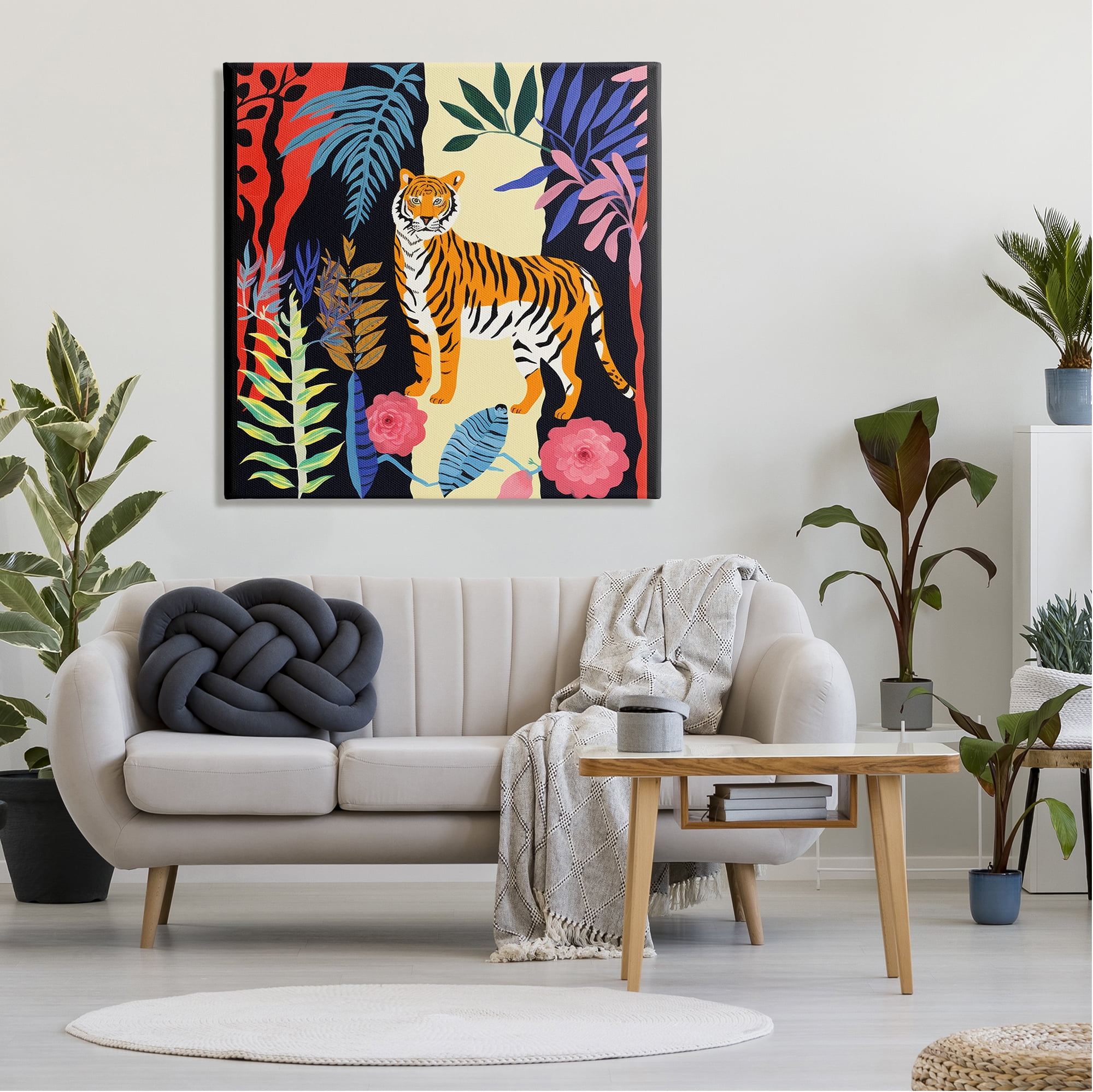 Stupell Industries Tiger & Cutout Plants Animals & Insects Painting Gallery Wrapped Canvas Art Print Wall Art, 36 x 36