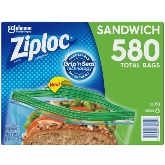Bolsas para sándwiches Ziploc, fáciles de abrir, 580 ml, 145 unidades, 4 unidades
