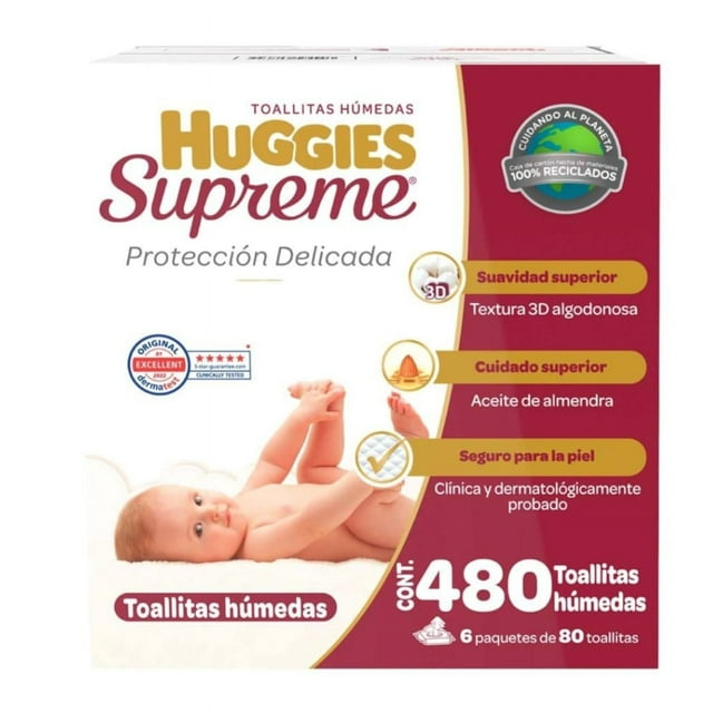 Toallas Húmedas Huggies Supreme Caja 480pzas Aceite Almendra