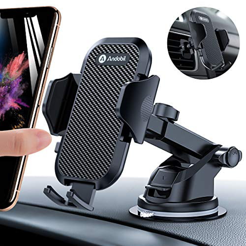 Double Locking Suction Cup Phone Holder for Car Dashboard Air Vent Windshield Cell Phone Car Mount Fit for iPhone 12 11 Pro SE XR XS Max 8 Plus Samsung S20 S21 Andobil Car Phone Mount Easy Clamp,