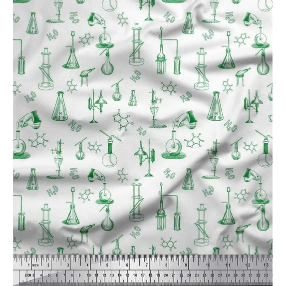 Soimoi Cotton Duck Fabric Scientific Lab Equipments Education Theme Decor Fabric Printed Yard 56 Inch Wide