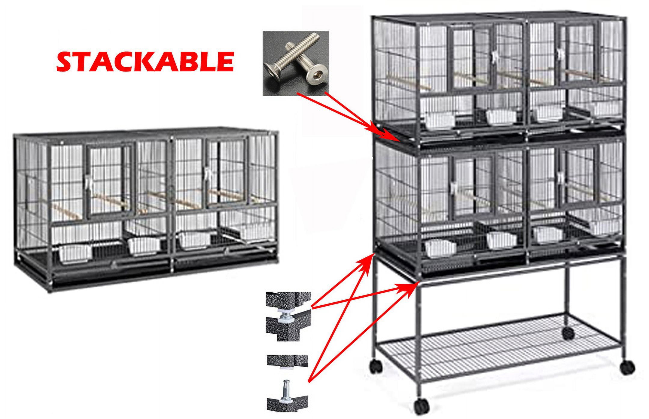 Double Stacker With Center Divider Breeder Breeding Bird Flight Rolling Cage With Side Breeding Nest Doors for Aviaries Canaries Cockatiels Lovebirds Finches Budgies Small Parrots