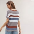 thumbnail image 4 of FJUCHAI Women's Short Sleeve Knit T Shirts Crew Neck T Shirts New Patchwork Striped Casual Loose Striped Pullover Sweater Tops, 4 of 9