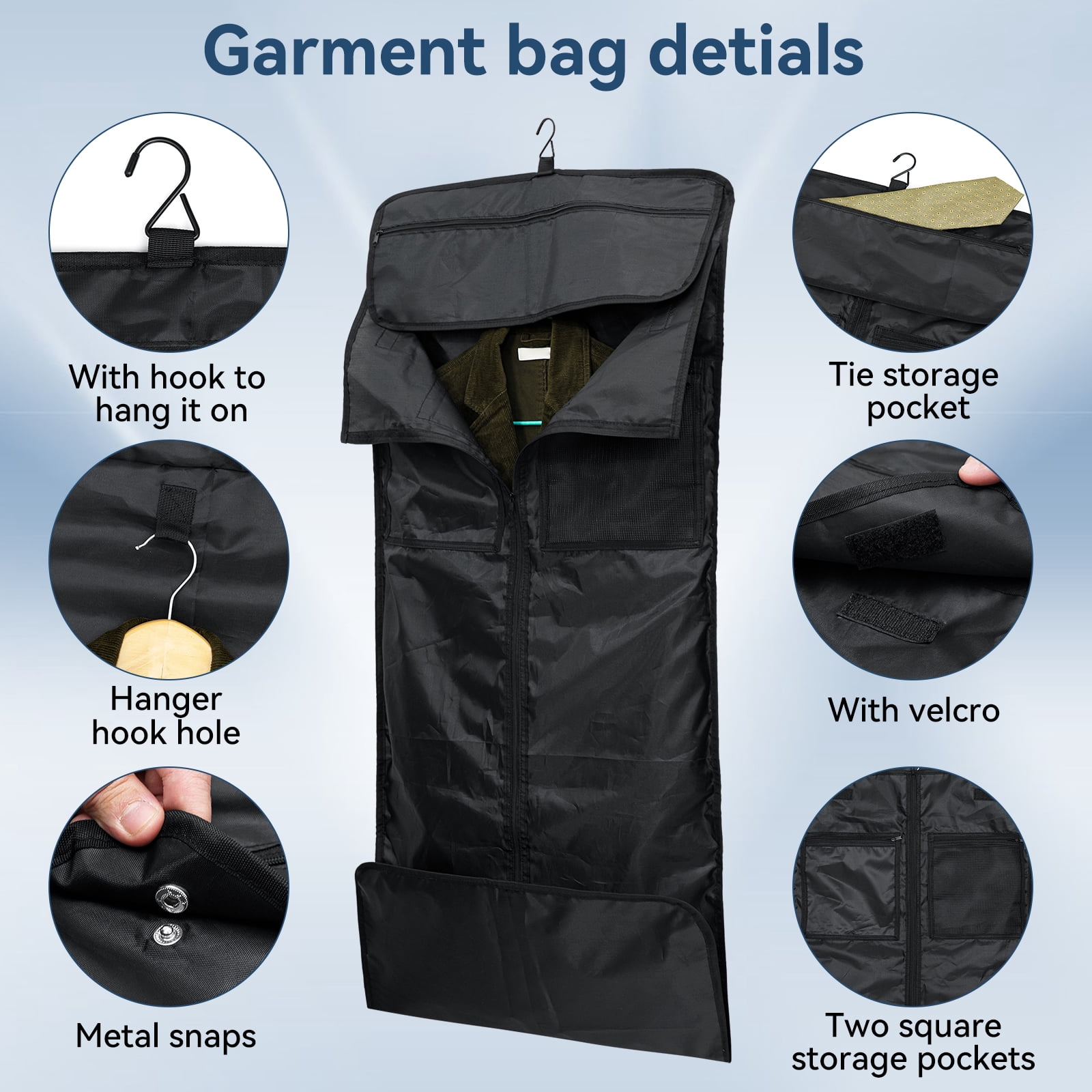 HONEIER Garment Bag for Travel 4 in 1 Waterproof Travel Suit Bag with Shoulder Strap Convertible Garment Duffel Bag with Shoe Compartment for Men Women, Carry on Luggage Bags Gym Bag, Black, 55L