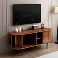 thumbnail image 3 of 47" TV Stand, Mid-Century Modern Media Console with Sliding Door & Storage, Walnut Entertainment Center for Living Room, Bedroom, Gaming Setup, 3 of 11