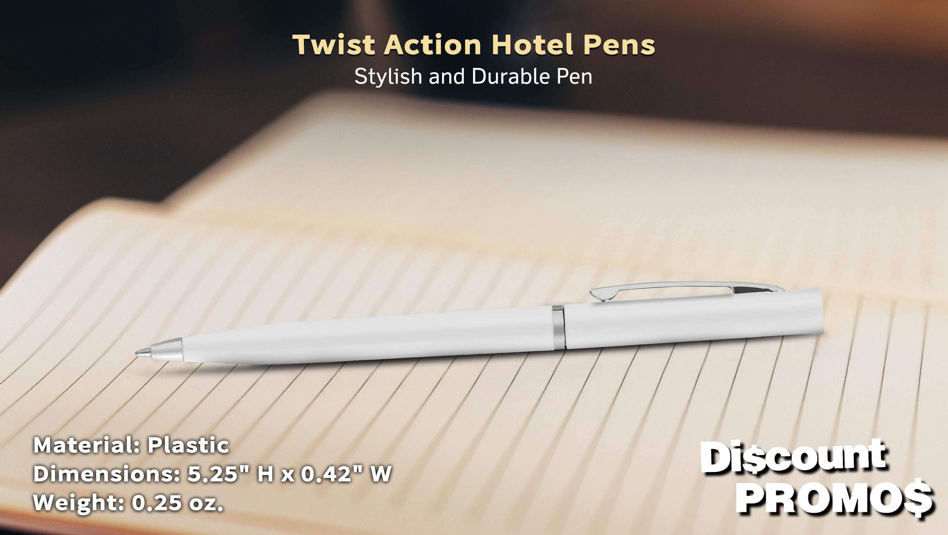 10 Twist Action Hotel Pens Pack - Plastic, Black Ink - White