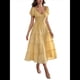 thumbnail image 3 of Vestido Midi Informal de Verano para Mujer, con Mangas , Escote en V, Fruncido y Volantes Escalonados. Amarillo L, 3 of 7