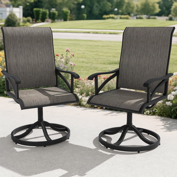 Uforic Set of 2 Outdoor Swivel Patio Chairs, High Back Outdoor 360 Degree Rotating Heavy Duty Chairs for Porch, Garden and Deck, Brown