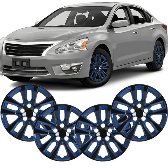 (Set of 4) 16" Hubcap Wheel Rim Cover for Nissan Altima Sedan 2013 2014 2015 2016 2017 2018,Compatible with Steel Wheels,Snap on Hub Caps Replacement,PP Material,Black Lacquer & Blue Lacquer