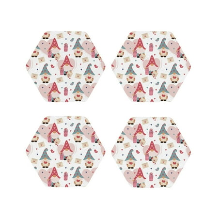 

Matuu Gnome With Love Letter for Cup Coasters Set of 4 Leather Coasters Desk Coasters for Office Measures 4” x 4”-Hexagon