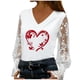 thumbnail image 2 of Xuyuer Women's Romantic Lace Insert V-Neck Blouse with Floral Print and Delicate Sleeves, Feminine Elegant Top for Date Nights, Garden Parties and Special Occasion Outfits, 2 of 6