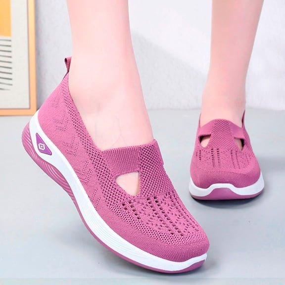 EliteGoogv Womens Walking Shoes Mesh Upper Round Toe Slip On Flat Shoes for Women Non Slip Rubber Sole Lightweight Casual Footwear US :7.5