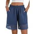 thumbnail image 2 of Women'S Casual Elastic Waist Lounge Shorts Comfy Lace Trim Summer Beach Linen Ruffle Shorts Deep Blue M, 2 of 9