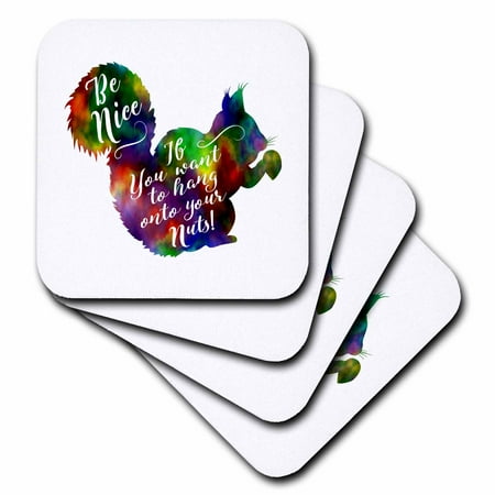 

3dRose Funny Squirrel Design- Hang on to Your Nuts- in Multicolor - Soft Coasters set of 4