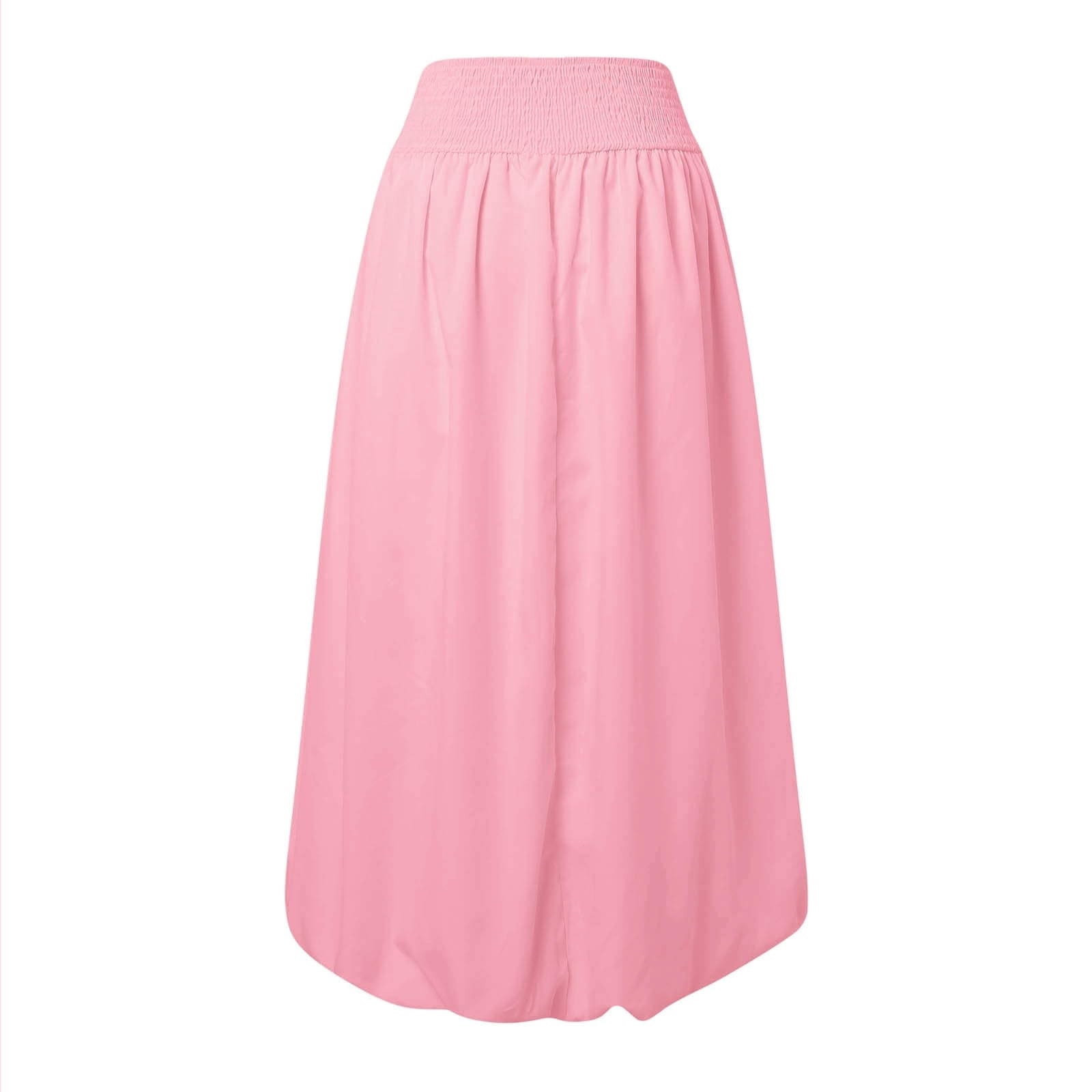 Women Bubble Maxi Skirt Summer Elastic High Waist a Line Long Skirt Casual Ruffle Pleated Midi Half Dress with Pockets M