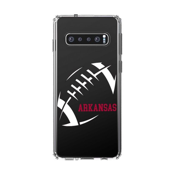 DistinctInk Clear Shockproof Hybrid Case for Samsung Galaxy S10 (6.1" Screen) - TPU Bumper, Acrylic Back, Tempered Glass Screen Protector - Arkansas Football - Cardinal, White