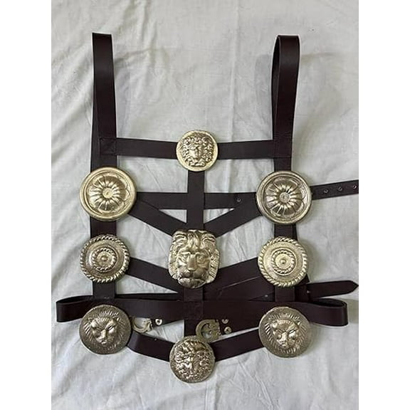 Medieval leather Roman phalera set of cast Brass reenactors phalera costume Roman Belt leather