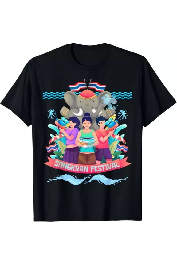 Songkran Festival Thailand Water New Year Elephant Graphic T-Shirt Retro Summer Cultural Celebration Apparel Men Women Unisex Short Sleeve Tee