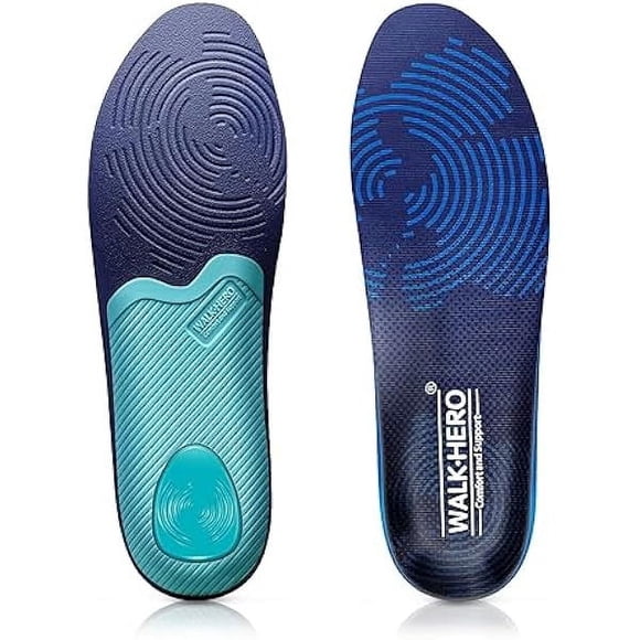 ccwmincc WalkHero Plantar Fasciitis Insoles - Medium Arch Support Inserts for Men & Women with Comfort Cushion | Orthotic Inserts to Relieve Foot Pain and Provide Shock Absorption (Blue) Mens 6-6 1/2